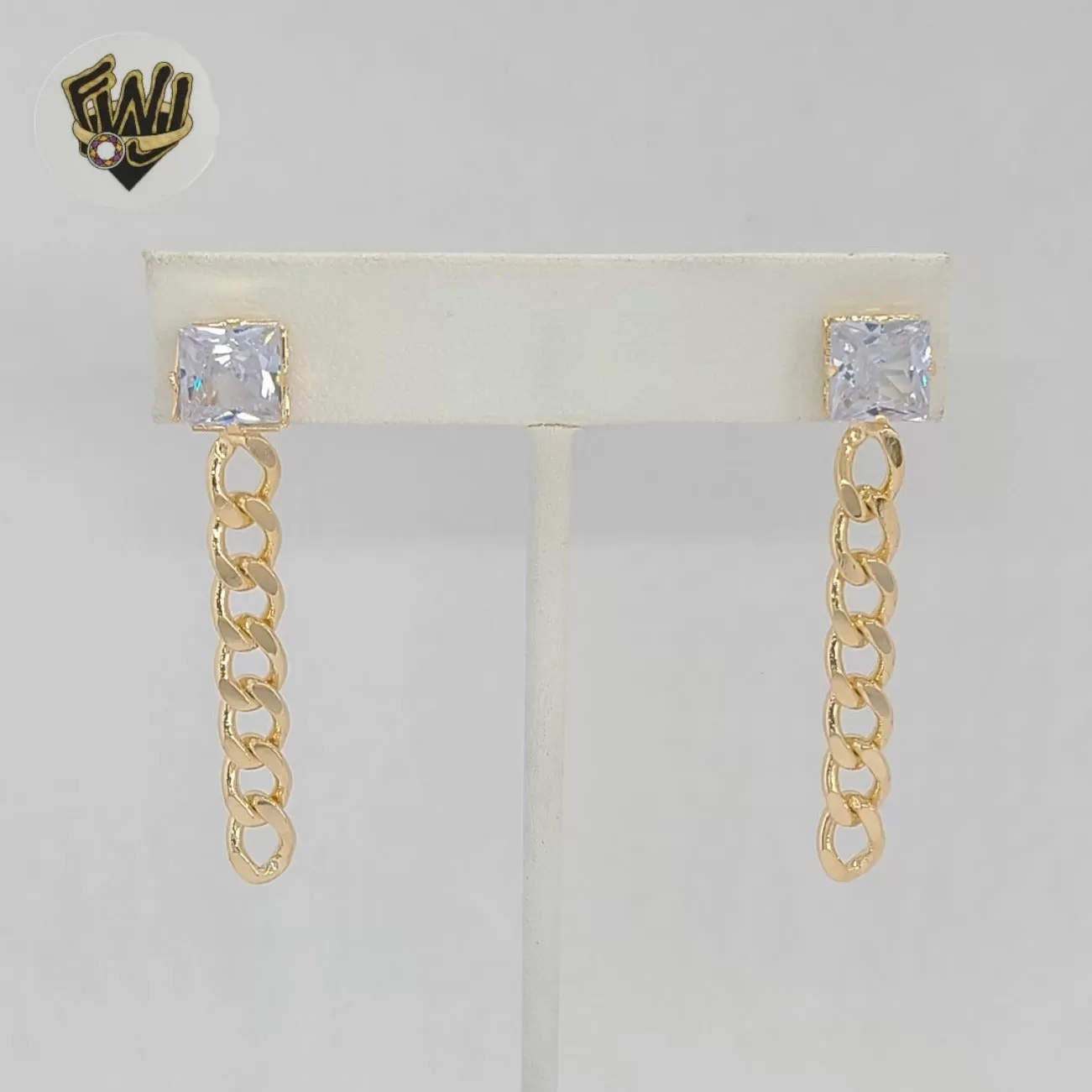 (1-1245-8) Gold Laminate - Zircon Dangle Curb Earrings - BGF