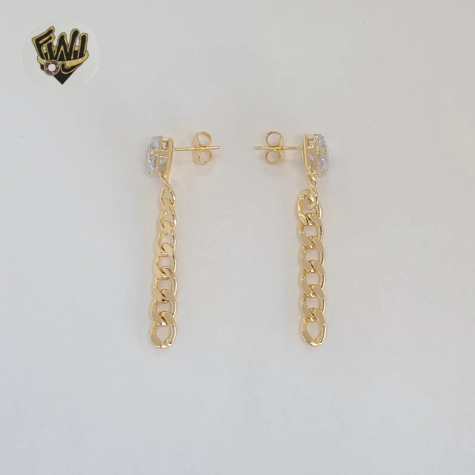 (1-1245-8) Gold Laminate - Zircon Dangle Curb Earrings - BGF