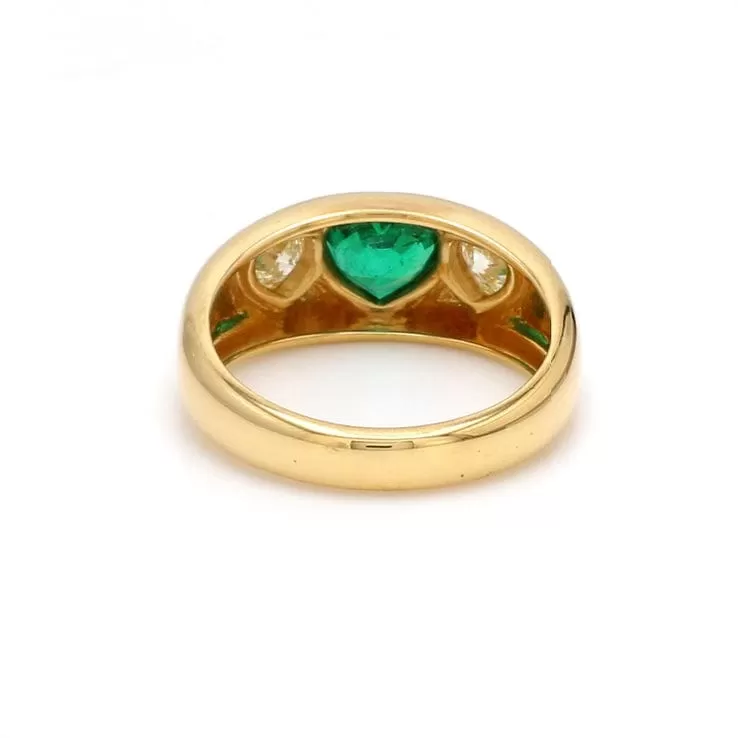 14K & 18K Gold Heart Emerald & Diamond Dome Ring