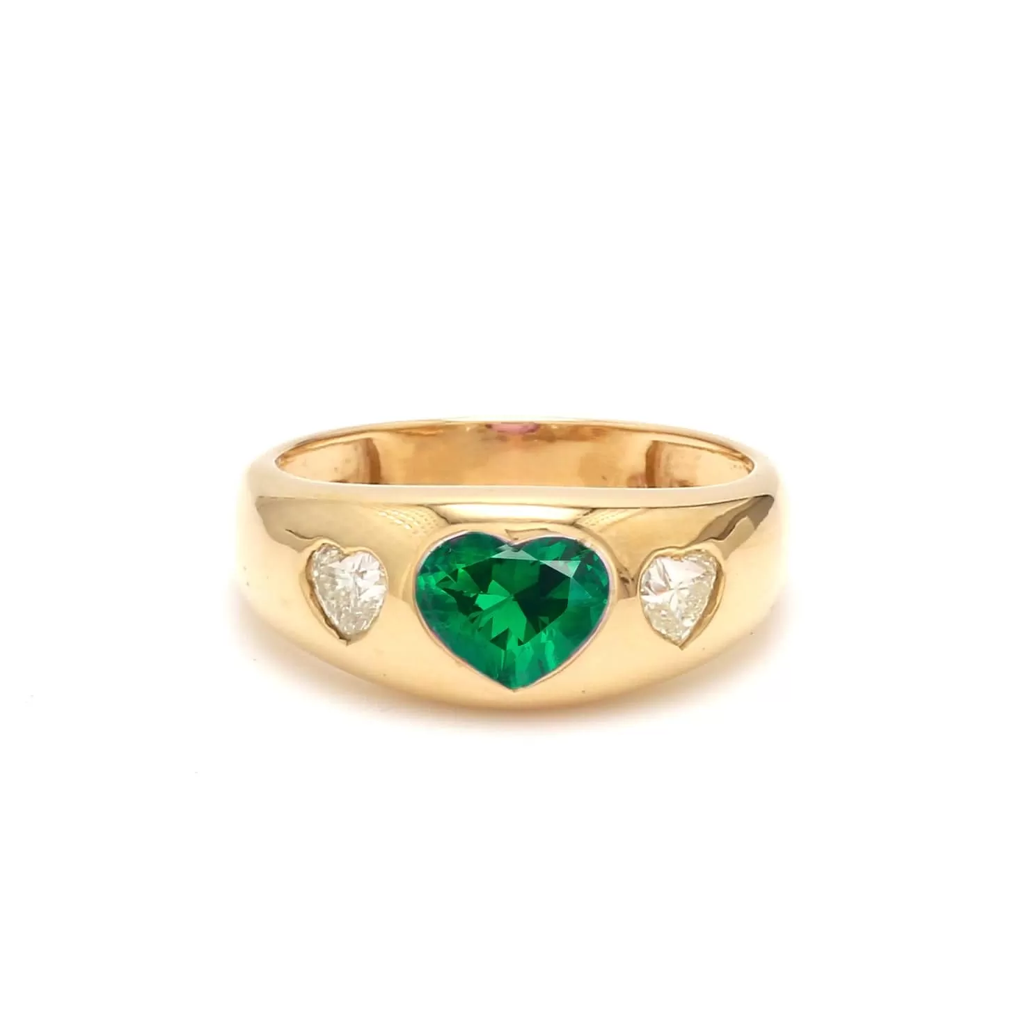 14K & 18K Gold Heart Emerald & Diamond Dome Ring