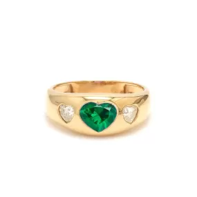 14K & 18K Gold Heart Emerald & Diamond Dome Ring