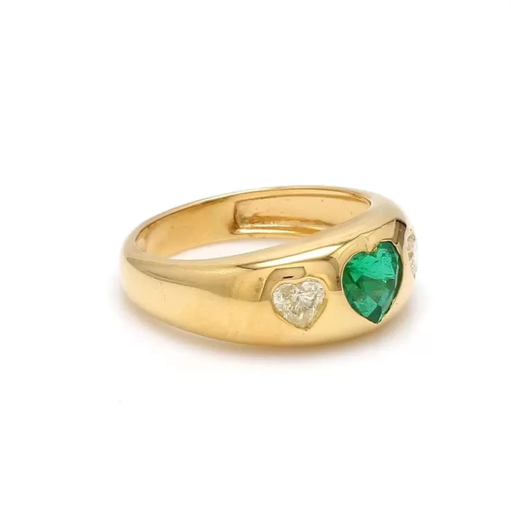 14K & 18K Gold Heart Emerald & Diamond Dome Ring