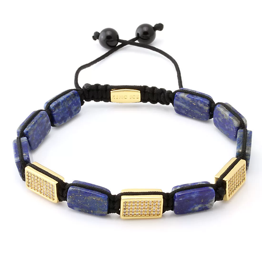 14K Gold Rectangle Lapis Bracelet