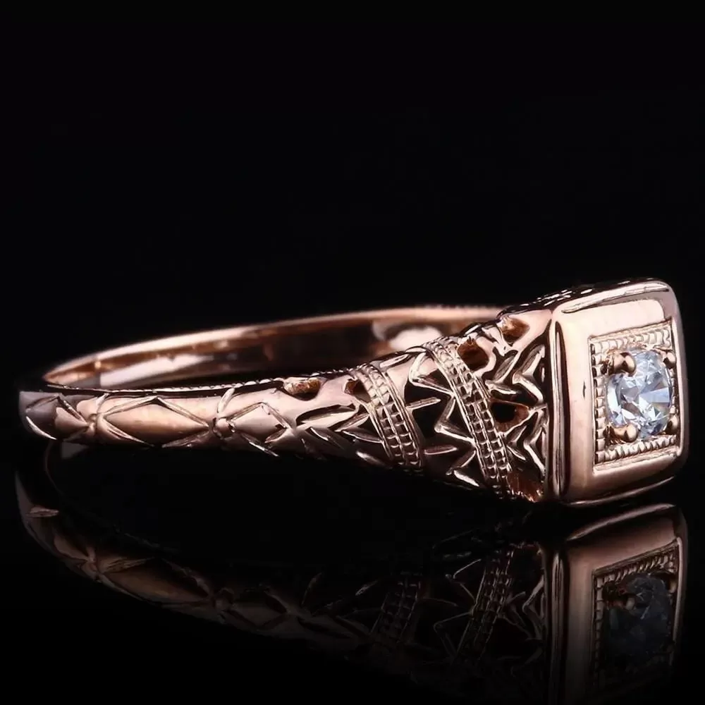 14k Rose Gold Vintage / Unique Moissanite Ring 0.1ct