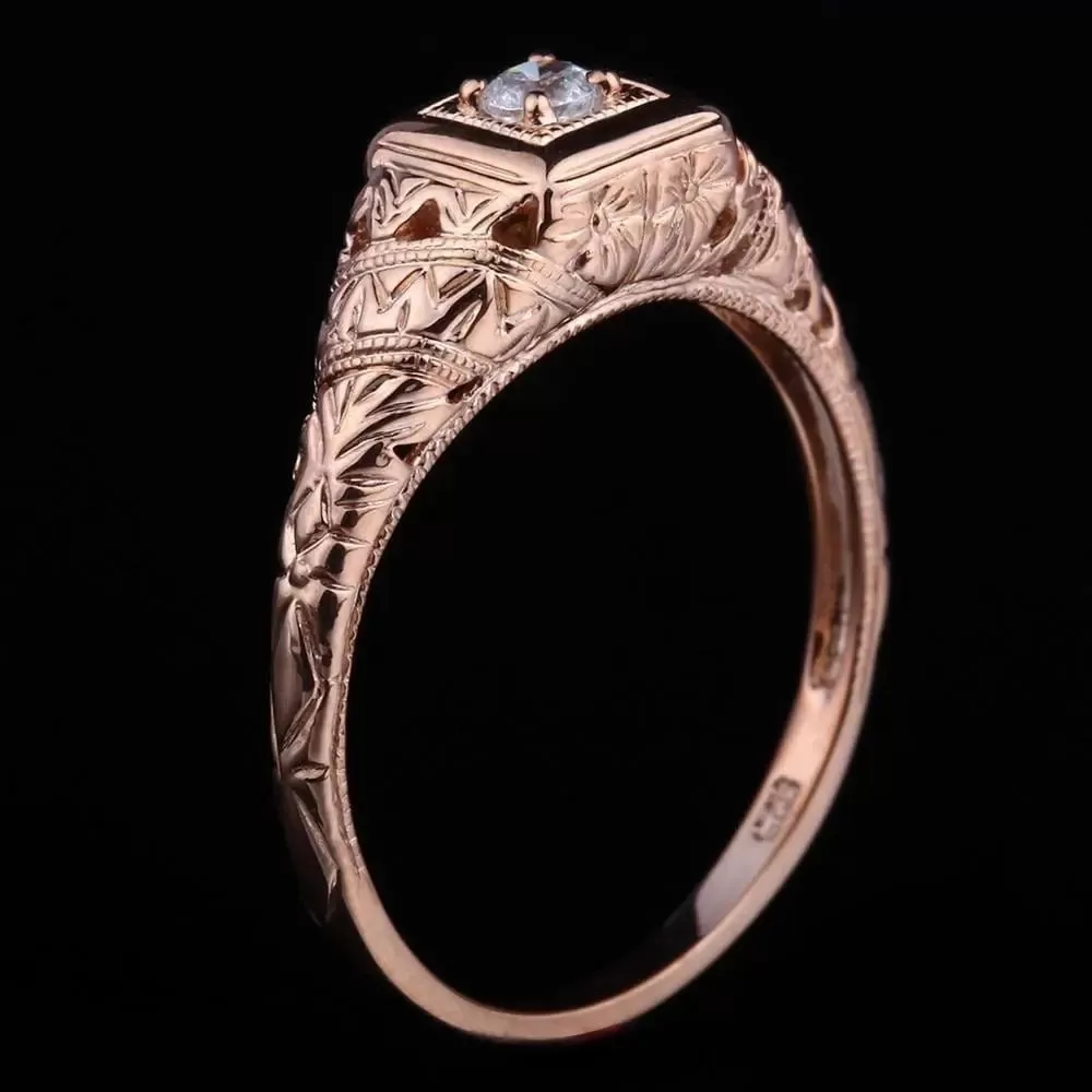 14k Rose Gold Vintage / Unique Moissanite Ring 0.1ct