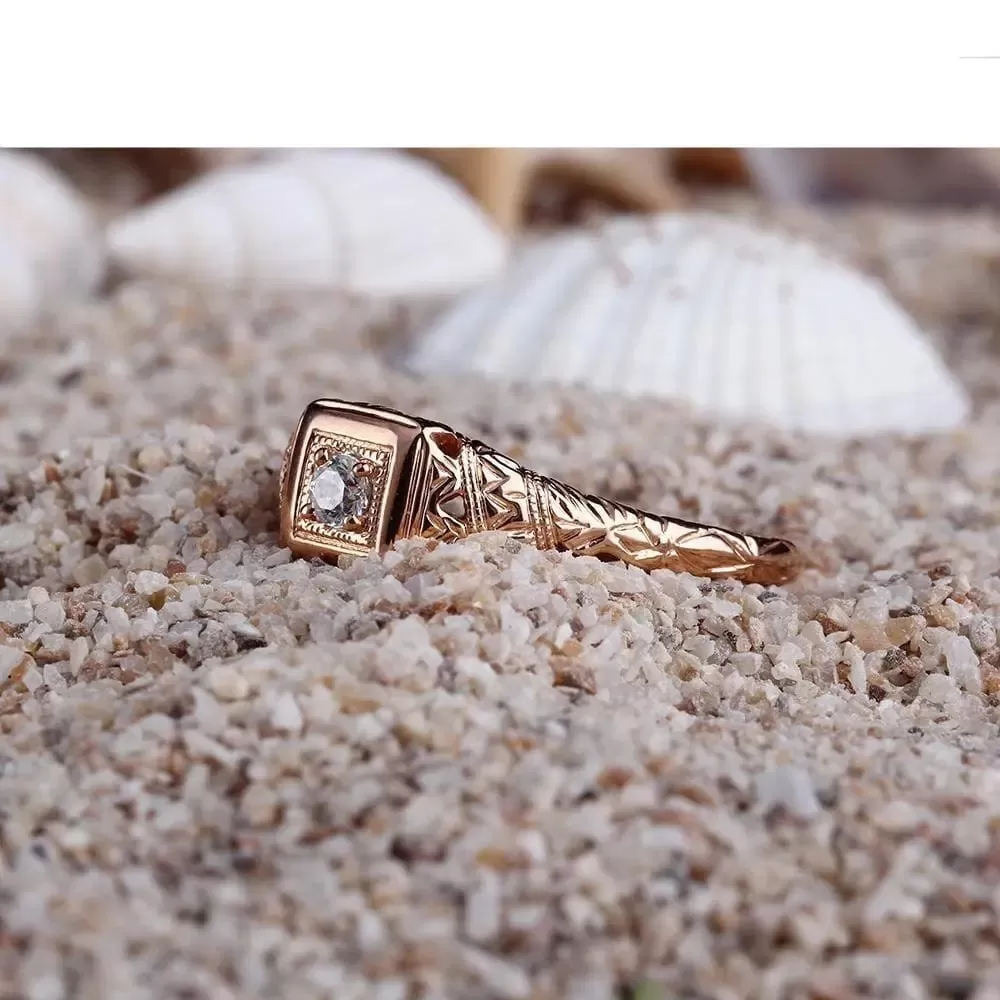 14k Rose Gold Vintage / Unique Moissanite Ring 0.1ct