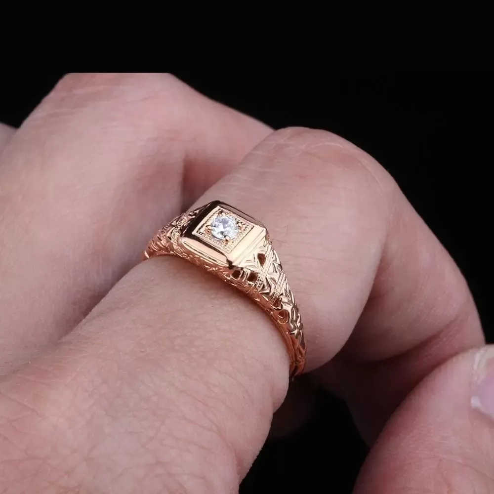 14k Rose Gold Vintage / Unique Moissanite Ring 0.1ct