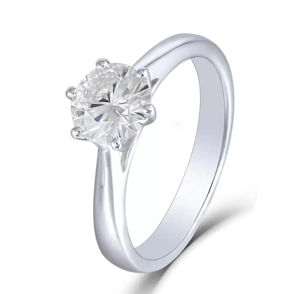 14k White Gold Solitaire Moissanite Ring 1ct