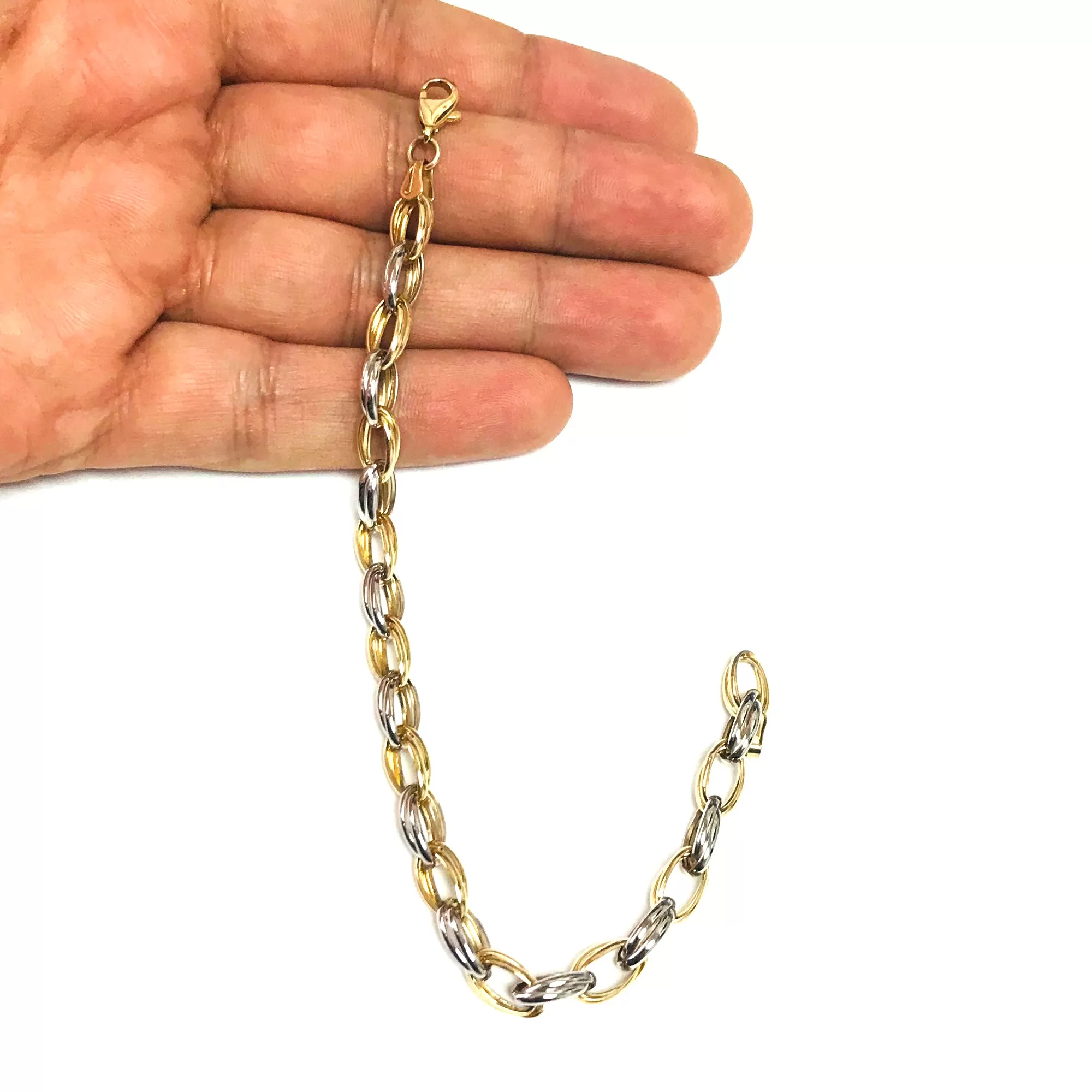 14k Yellow And White Gold Oval Links Bracelet, 7,25