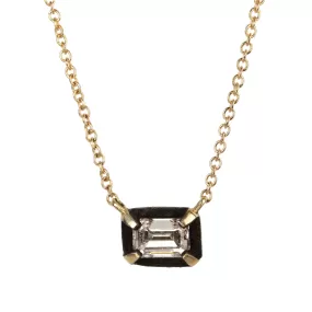 18K Gold Emerald-Cut Diamond Necklace with Blackened White Gold Halo