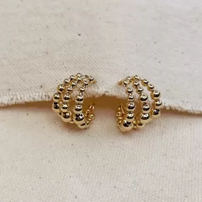 18k Gold Filled Triple Line Beaded C-Hoop Earrings