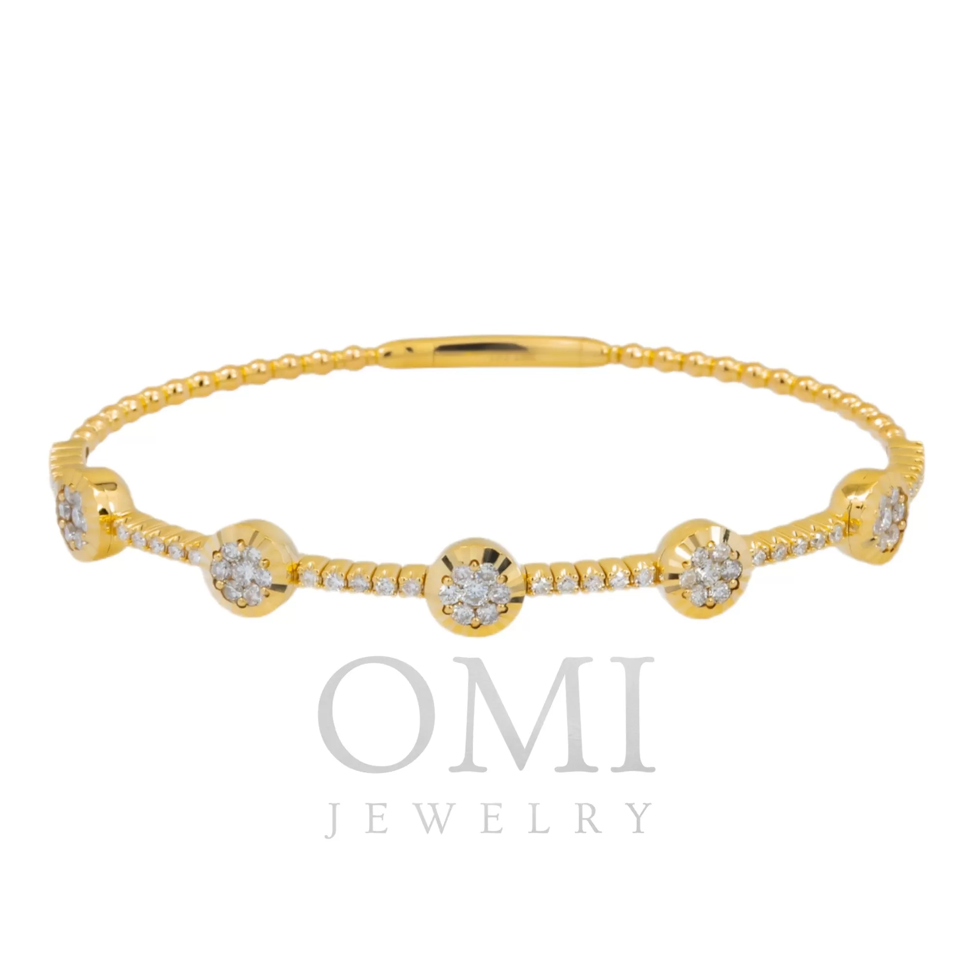 18K GOLD ROUND DIAMONDS THIN BANGLE BRACELET 1.15 CT