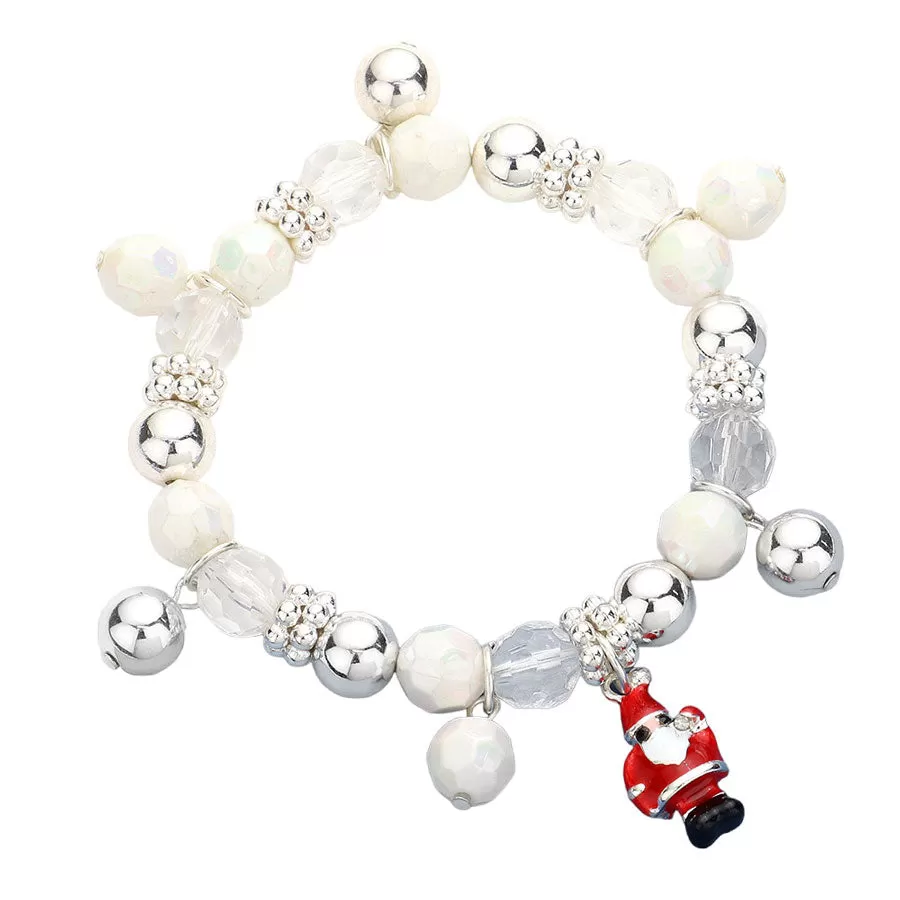 3D Enamel Metal Santa Claus Charm Beaded Stretch Bracelet