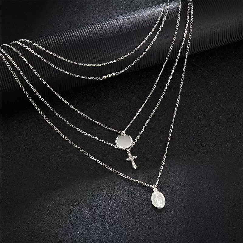 5 Layers Cross Pendants Choker Necklace