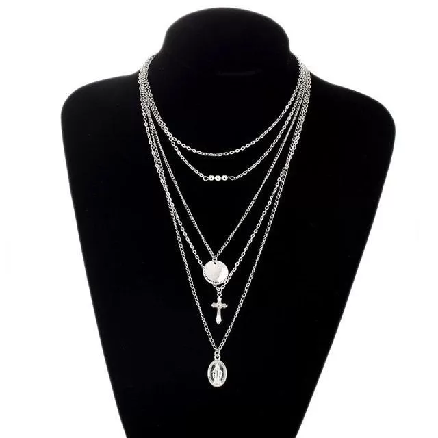 5 Layers Cross Pendants Choker Necklace