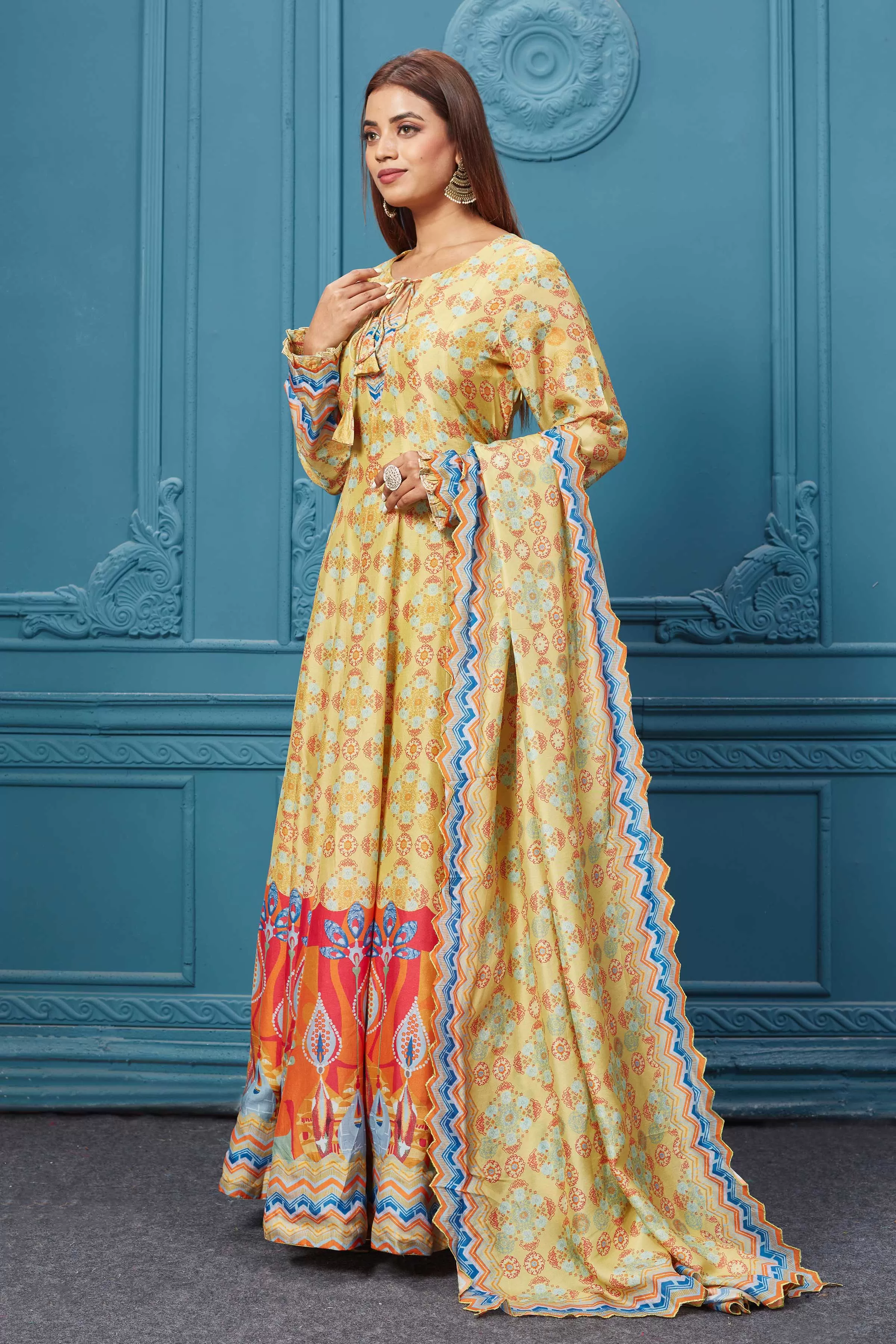 510020 Beige Multicolor Printed Anarkali Set