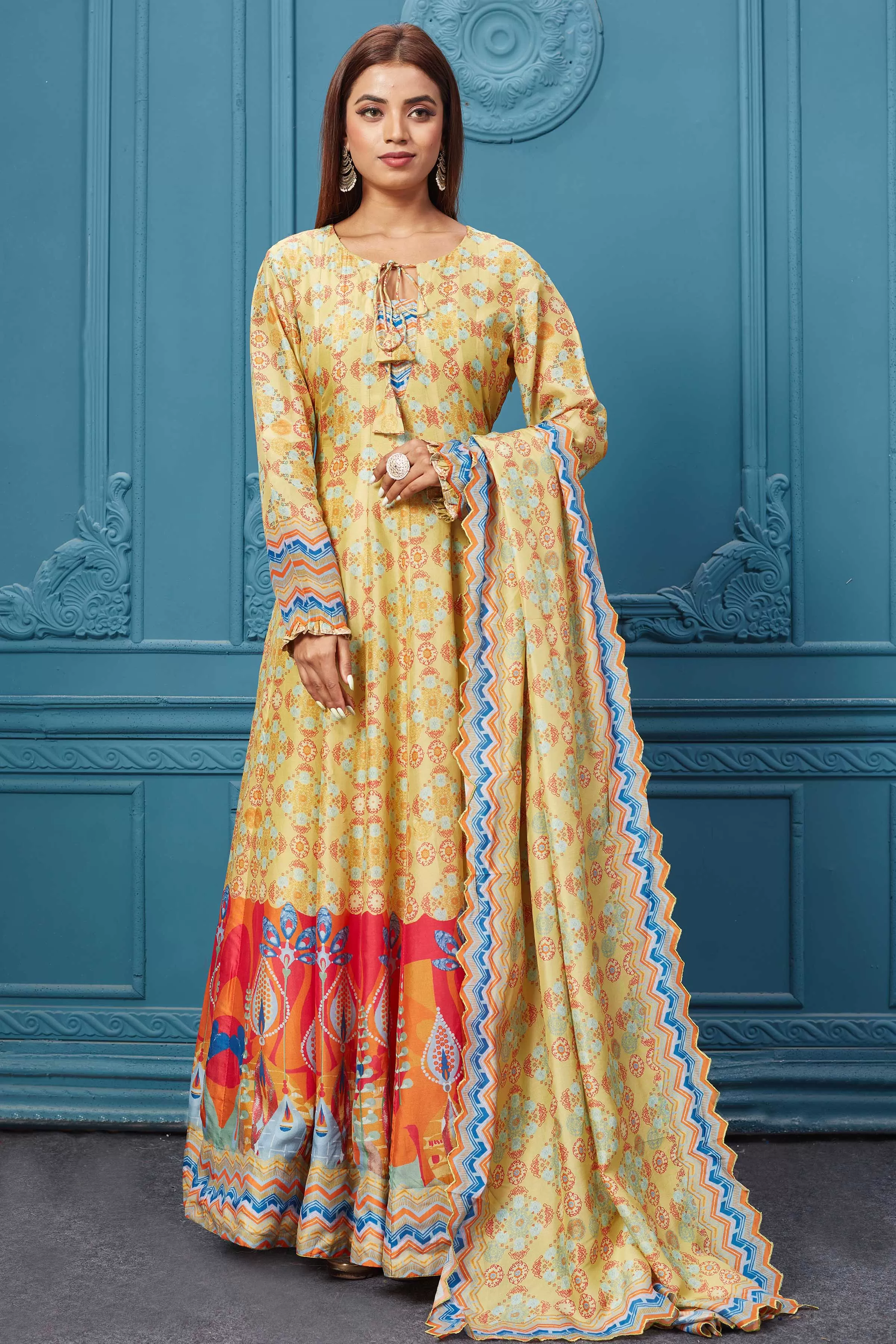 510020 Beige Multicolor Printed Anarkali Set