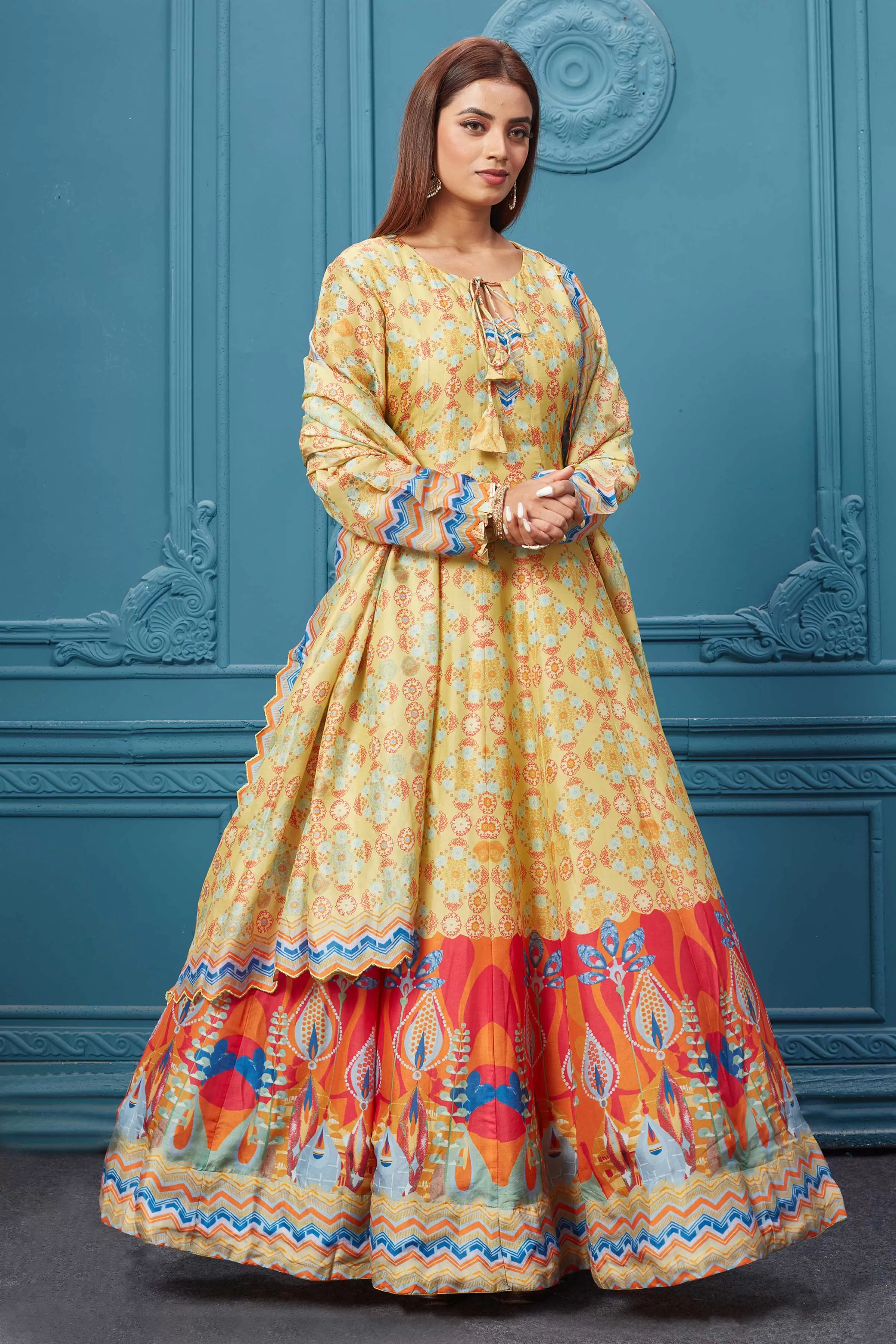 510020 Beige Multicolor Printed Anarkali Set