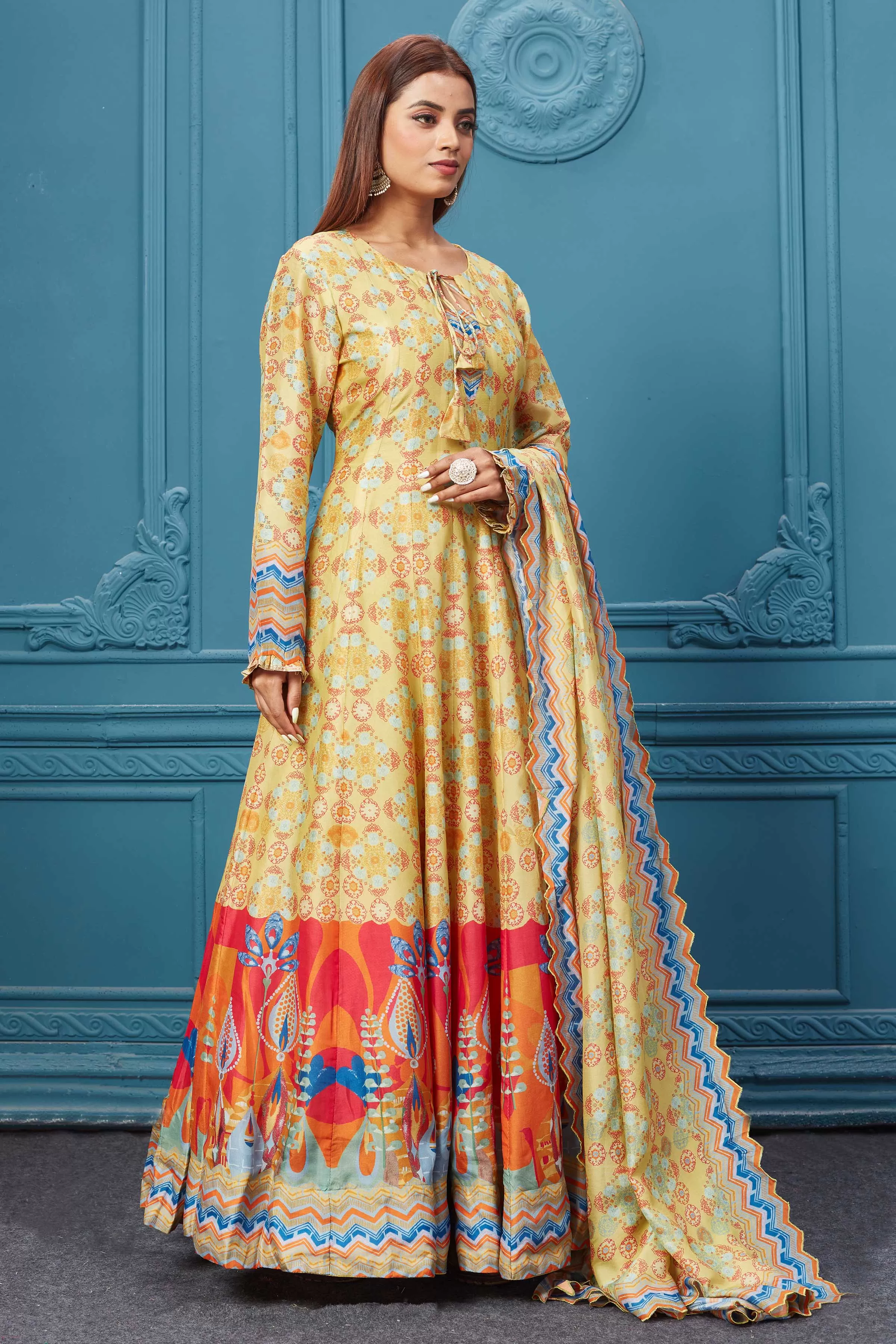 510020 Beige Multicolor Printed Anarkali Set