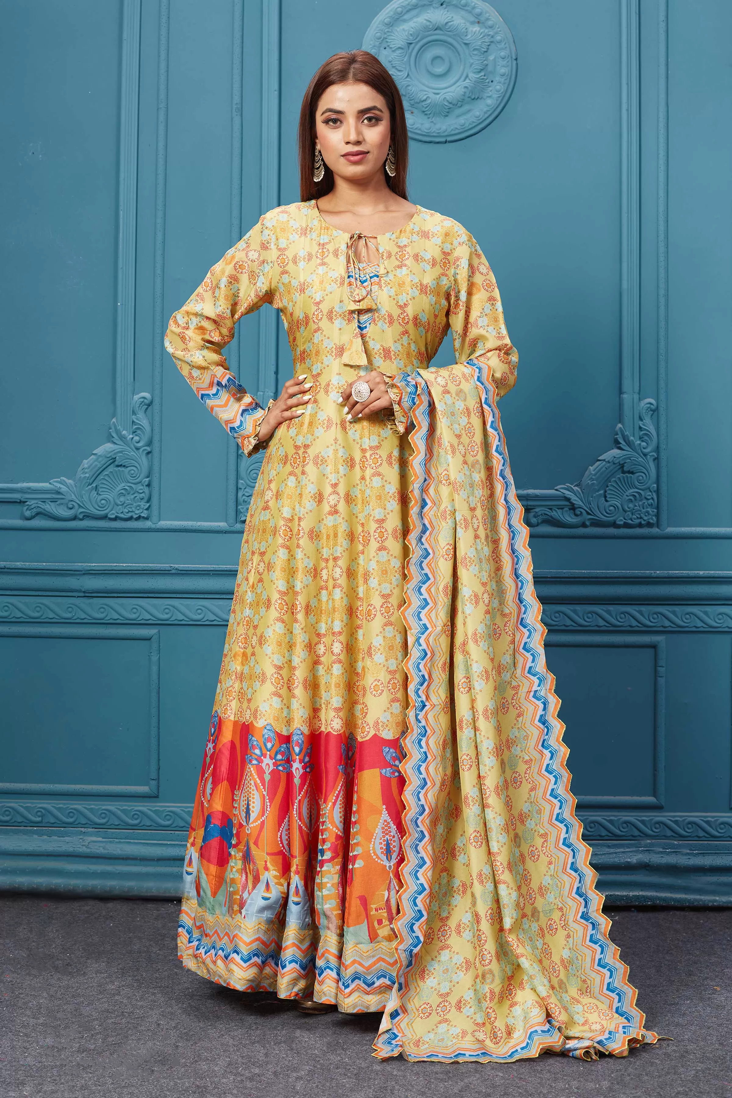 510020 Beige Multicolor Printed Anarkali Set