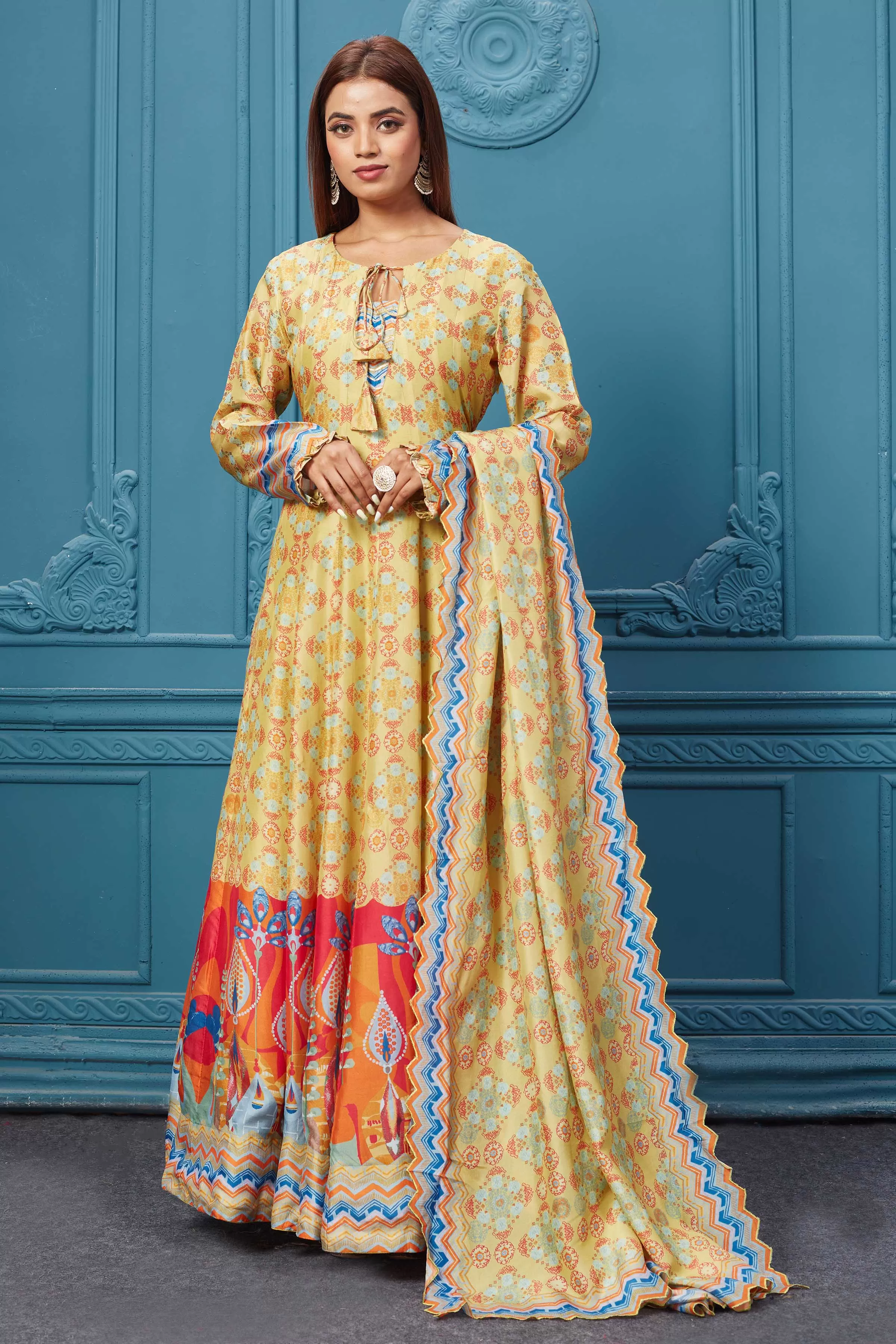 510020 Beige Multicolor Printed Anarkali Set