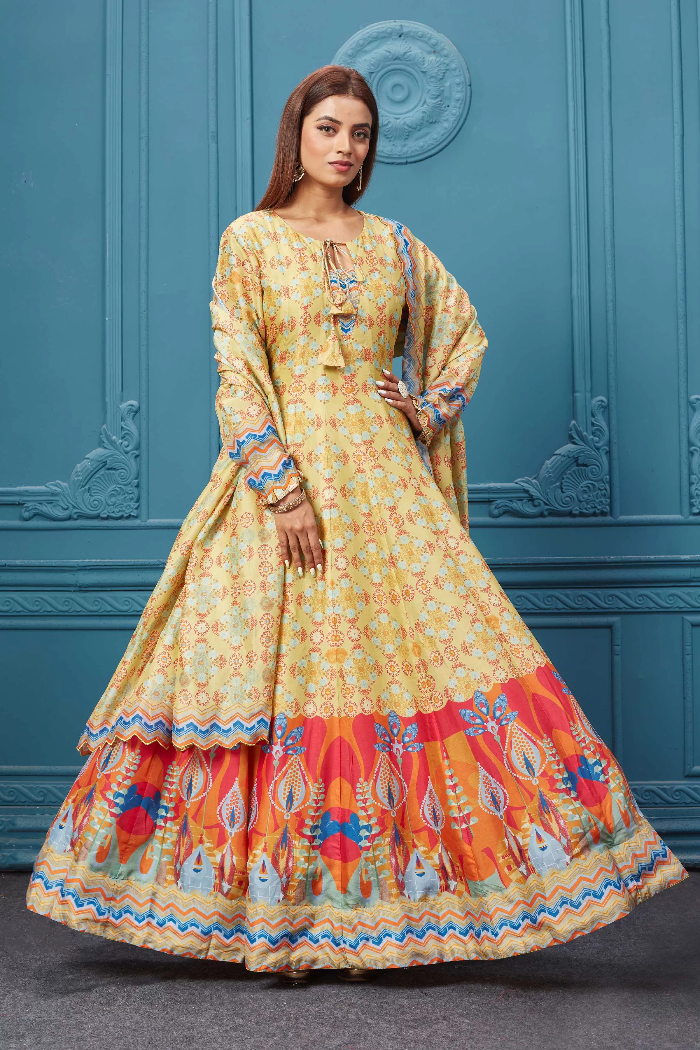 510020 Beige Multicolor Printed Anarkali Set