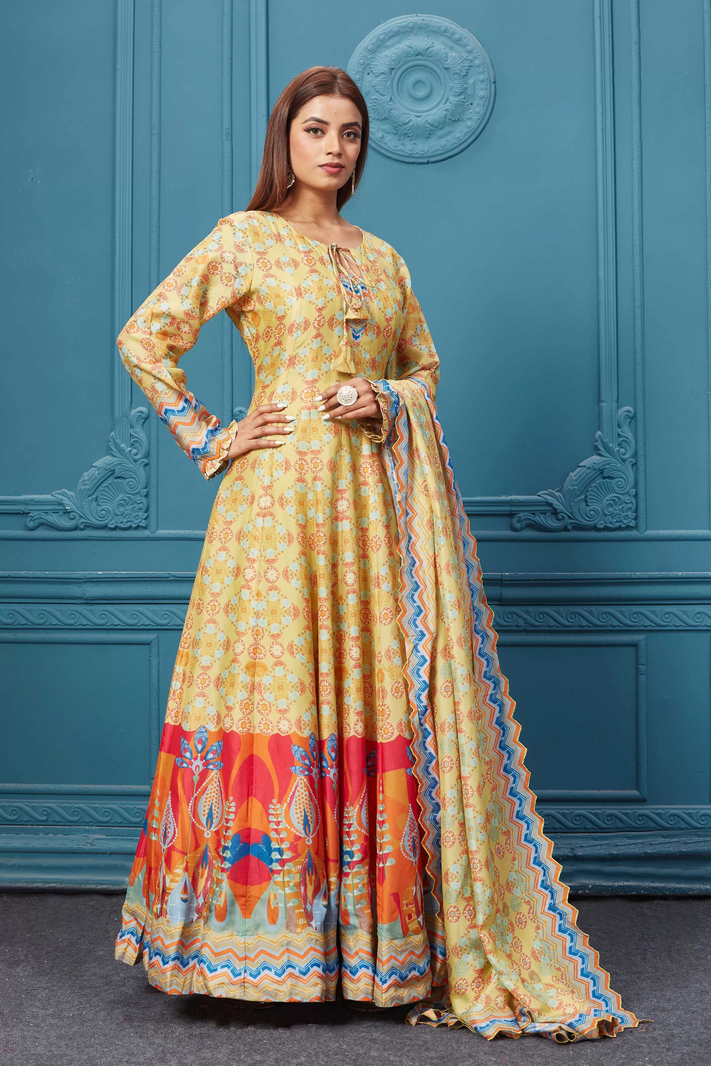 510020 Beige Multicolor Printed Anarkali Set