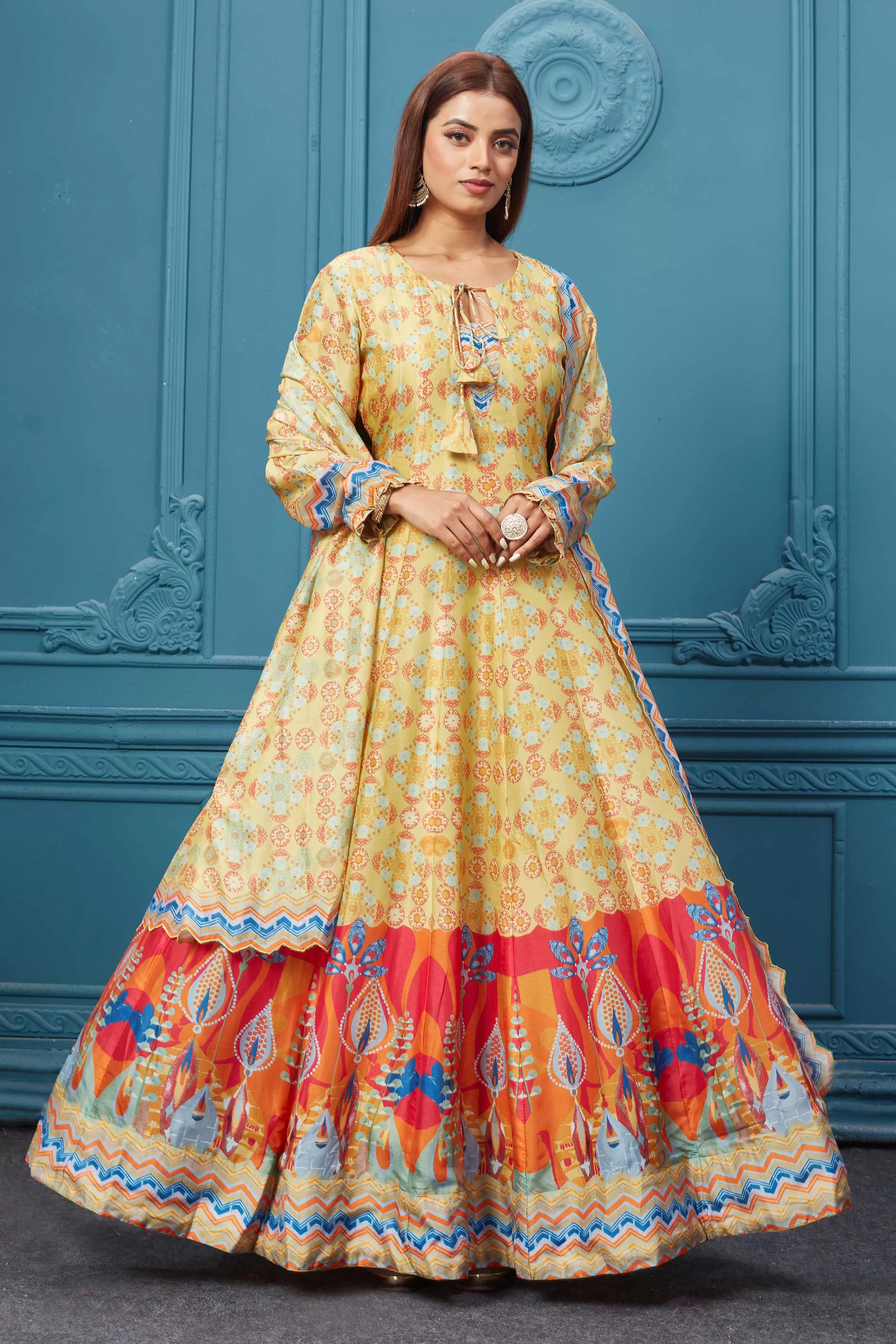 510020 Beige Multicolor Printed Anarkali Set