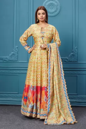 510020 Beige Multicolor Printed Anarkali Set