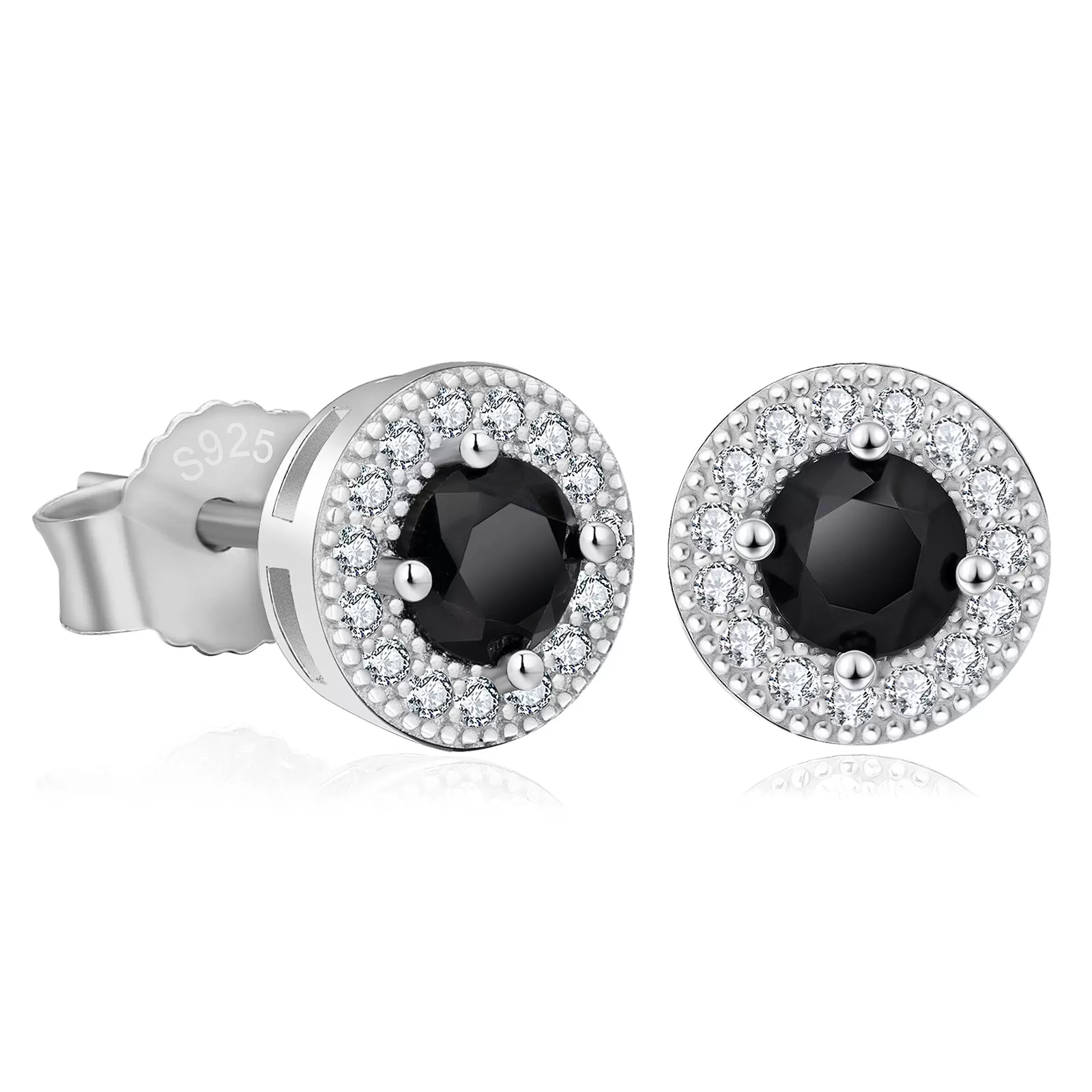 7.5mm Black Round Iced Stud Earrings for Men