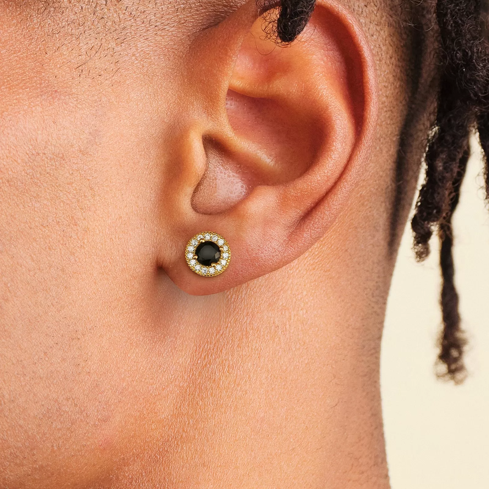 7.5mm Black Round Iced Stud Earrings for Men