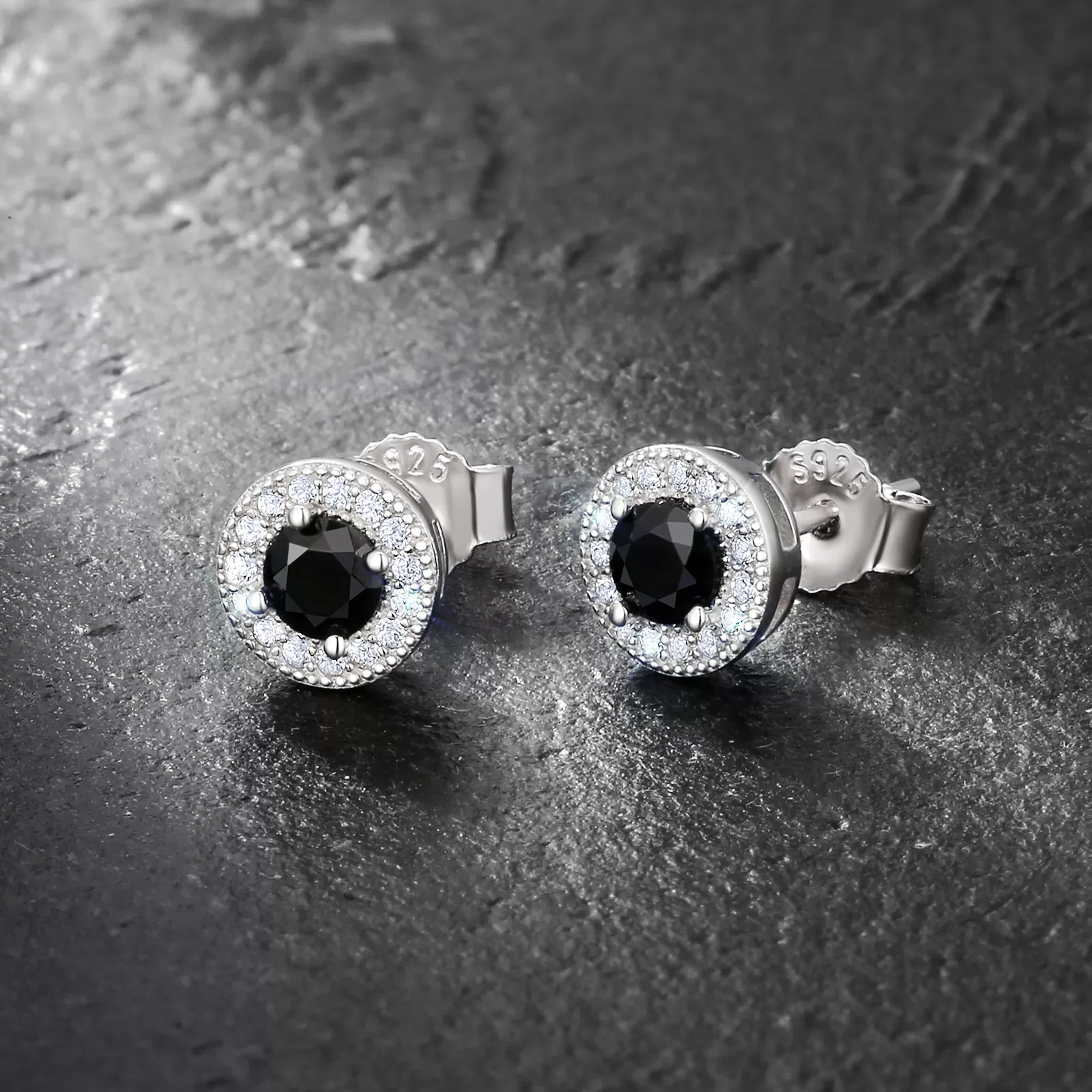 7.5mm Black Round Iced Stud Earrings for Men