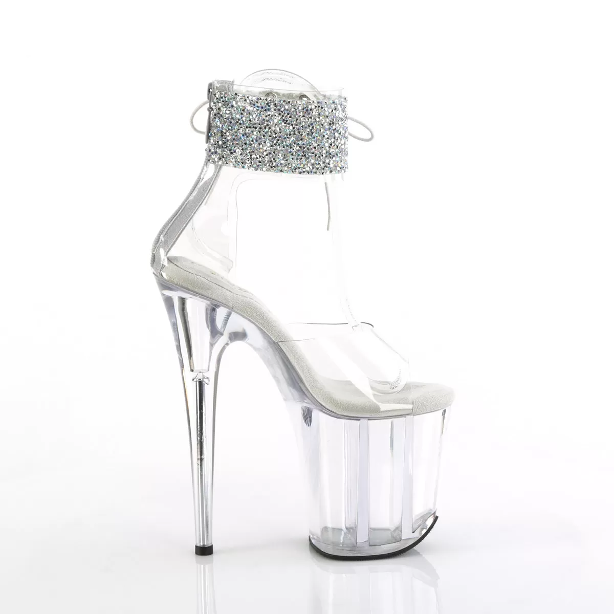 8 Inch Heel FLAMINGO-824RS-02 Clear Silver Rhinestone