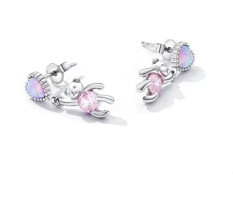 925 Sterling Silver Love Bear Stud Earrings