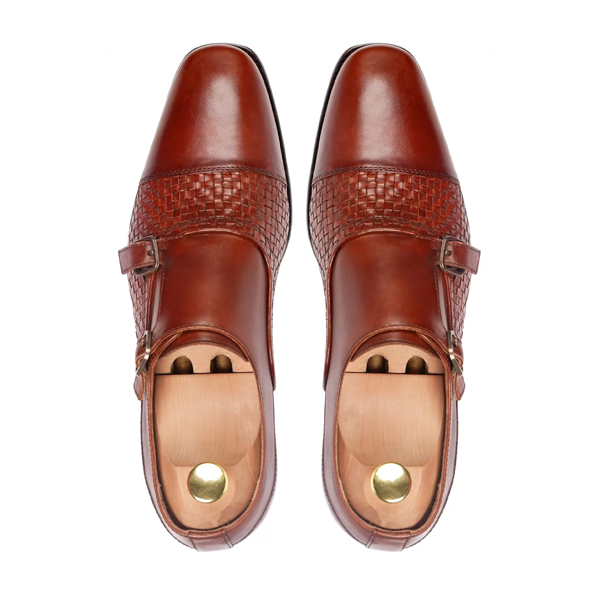 Alingsas - Men's Reddish Brown Hand Woven Calf Leather Double Monkstrap