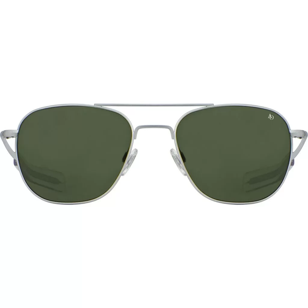 American Optical Big Original Pilot Sunglasses Bayonet | Matte Silver/Glass Green