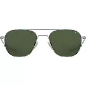 American Optical Big Original Pilot Sunglasses Bayonet | Matte Silver/Glass Green