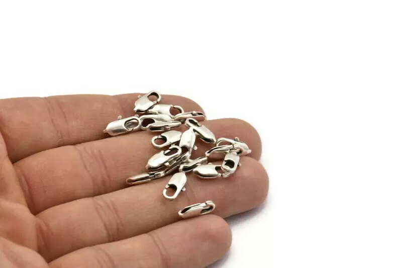 Antique Silver Parrot Clasp, 25 Antique Silver Plated Brass Lobster Claw Clasps (12.3x4.4mm) Bs-1654 H0407