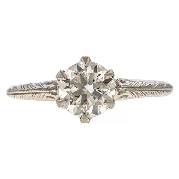 Art Deco Diamond Engagement Ring, Old European 0.86ct