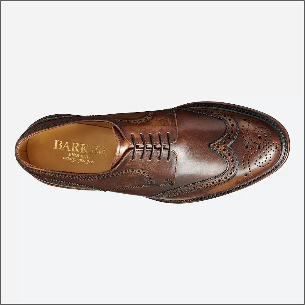 Barker Kelmarsh Wingtip Brogue Derby Shoe -Brown Shadow Calf