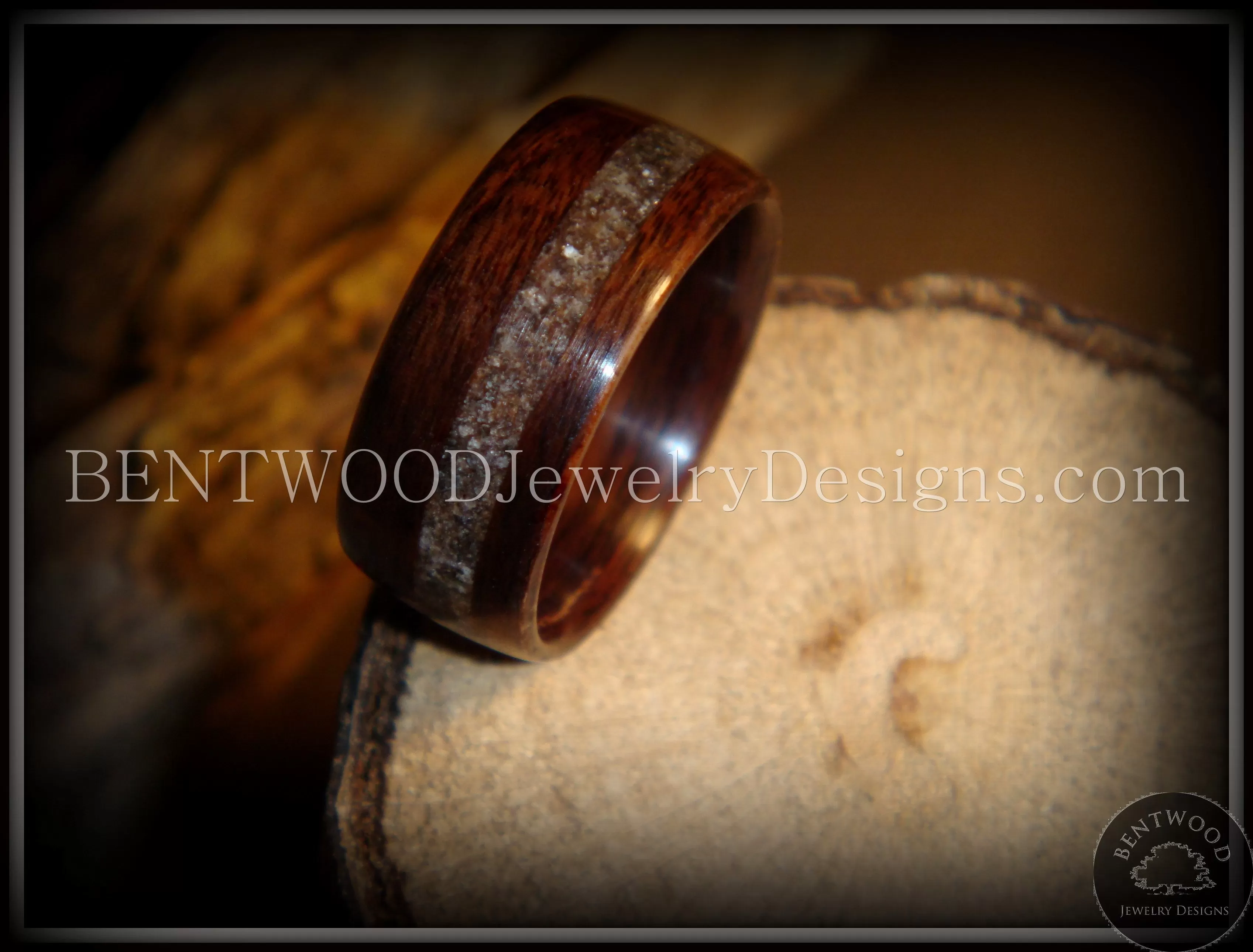 Bentwood Ring - Macassar Ebony with Dark Sand Inlay