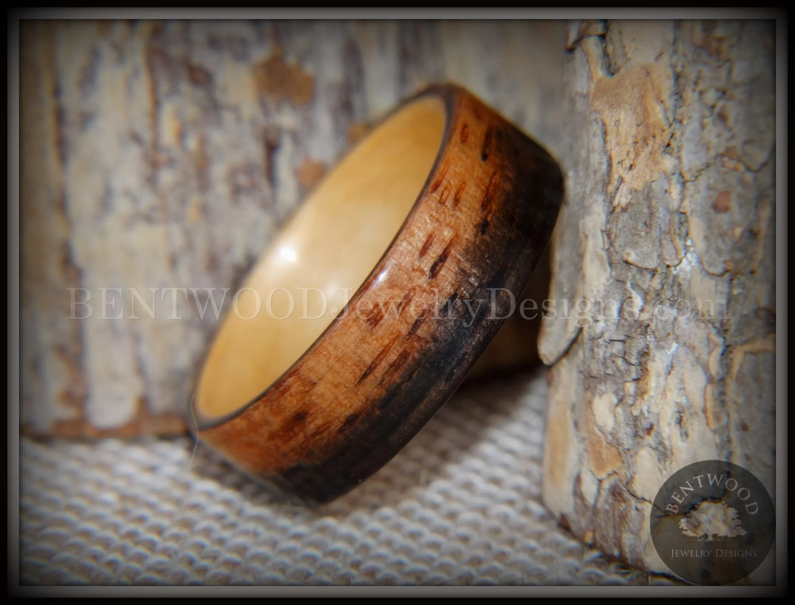 Bentwood Ring - Macassar Ebony Wood Ring (Striped) with Birch Liner using Bentwood Process