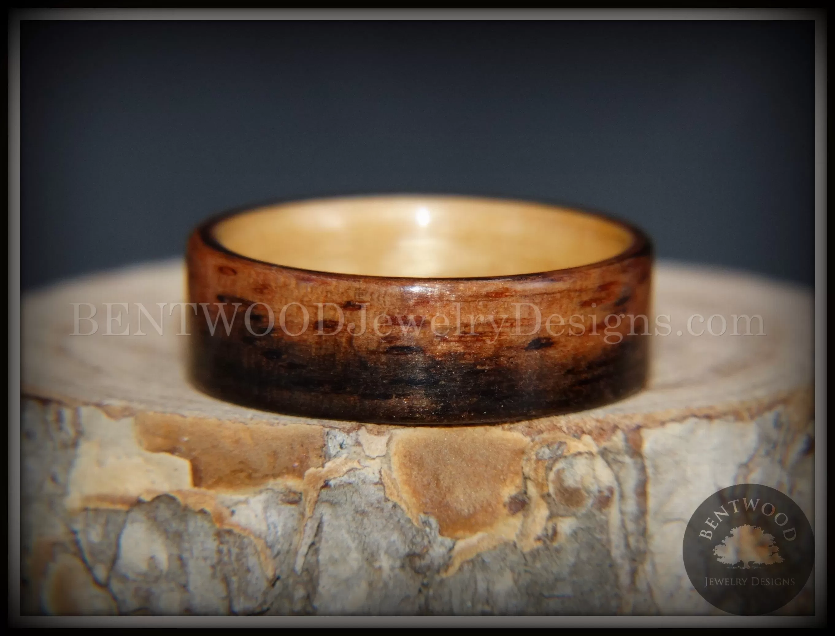 Bentwood Ring - Macassar Ebony Wood Ring (Striped) with Birch Liner using Bentwood Process