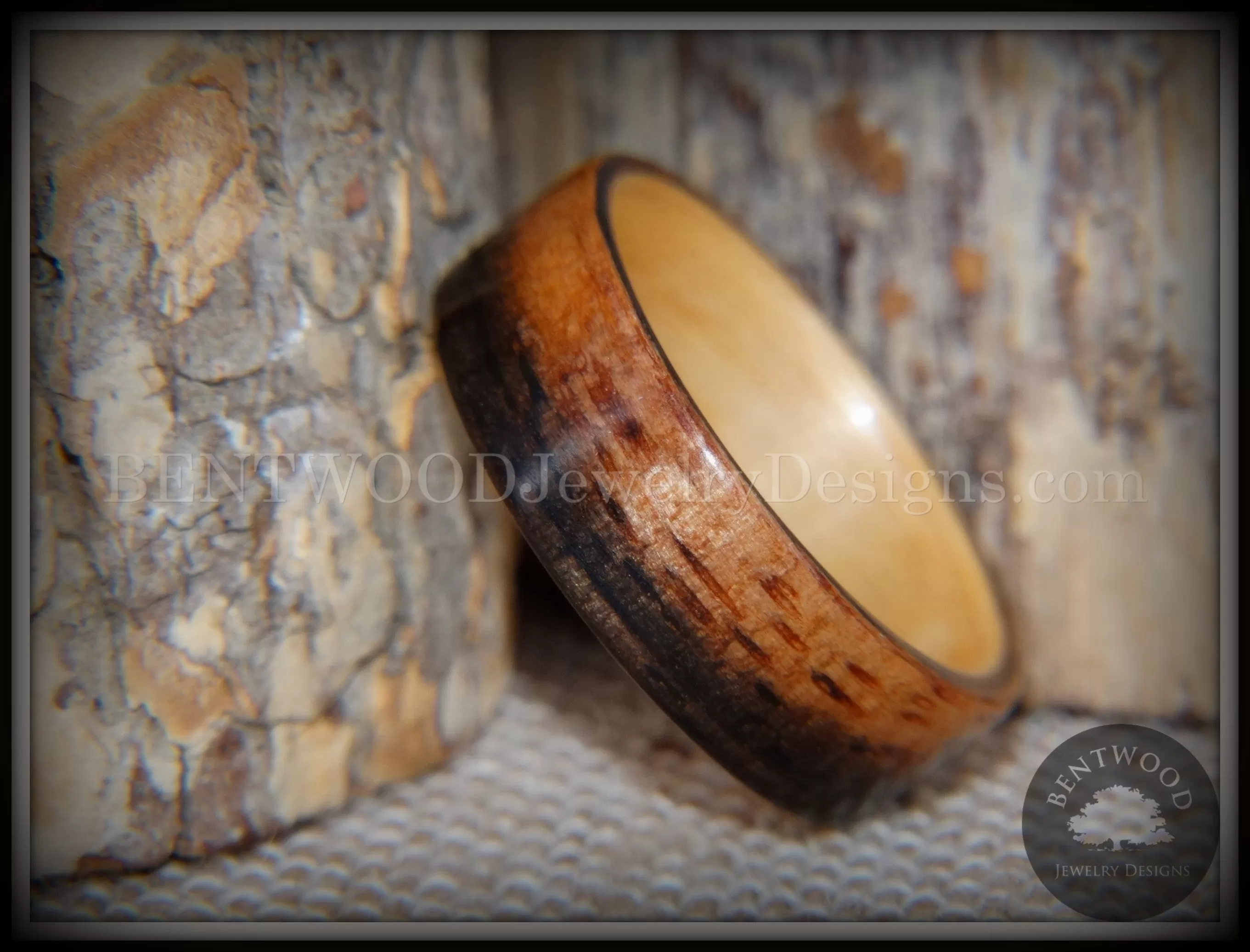 Bentwood Ring - Macassar Ebony Wood Ring (Striped) with Birch Liner using Bentwood Process