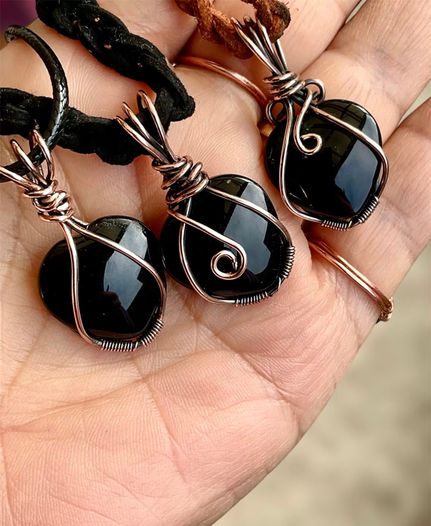 Black Obsidian Wire Wrapped Heart Pendants