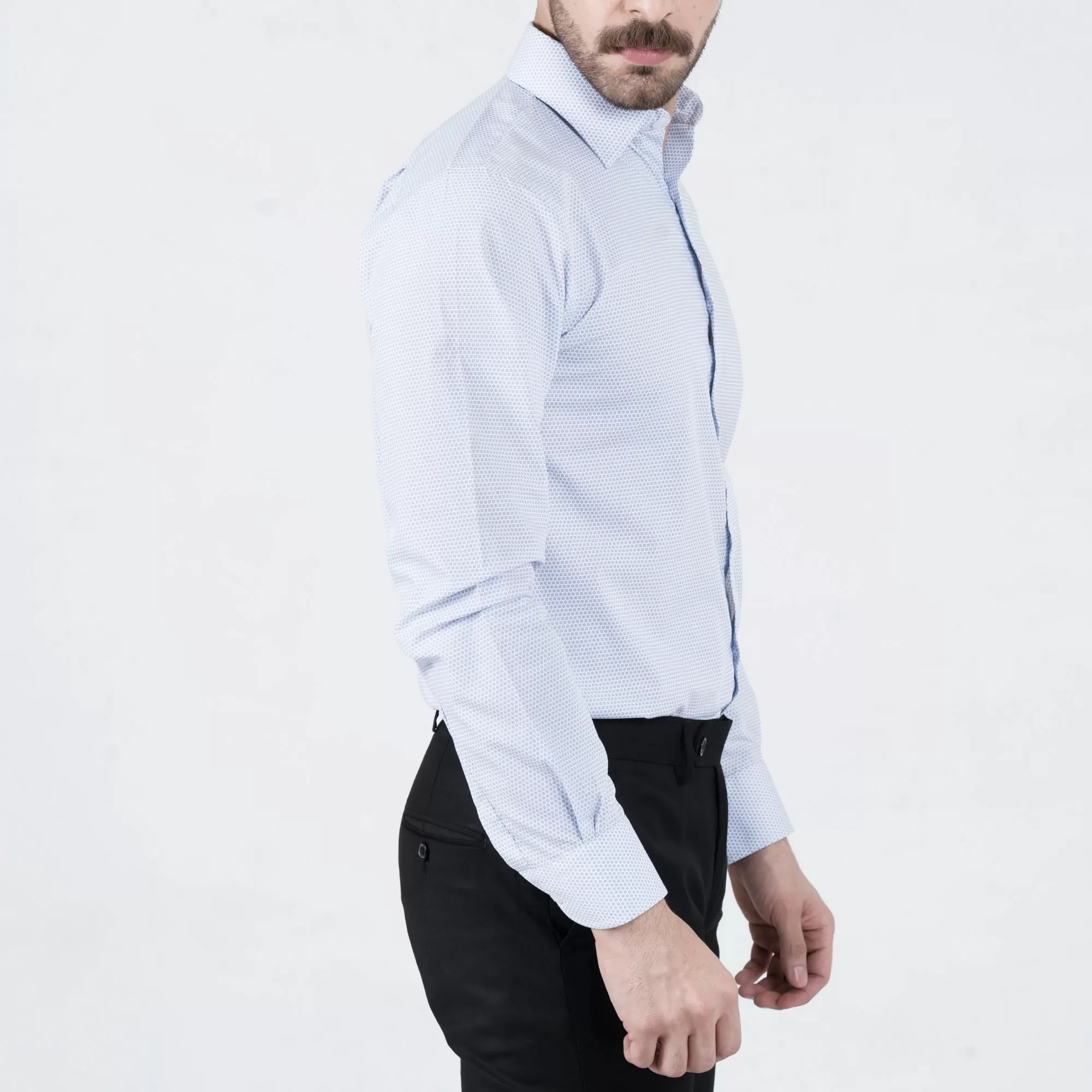 Blue-hollowed White Formal Shirt