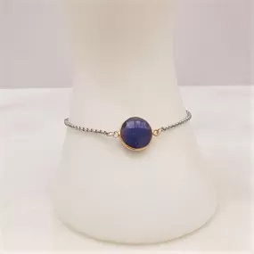 Blue Sapphire with 2 Crosses Jeweled Slider Bracelet