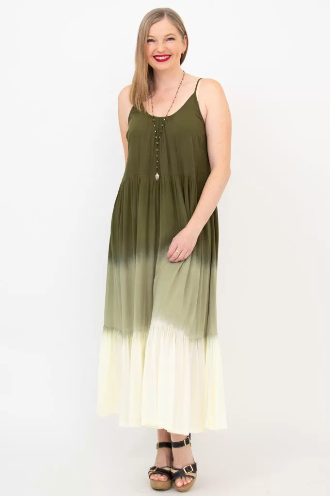 Boha Dress, Green Dip-Dye