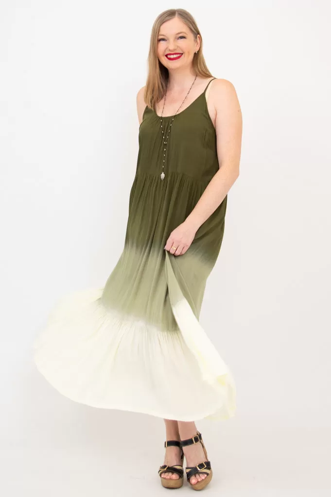 Boha Dress, Green Dip-Dye