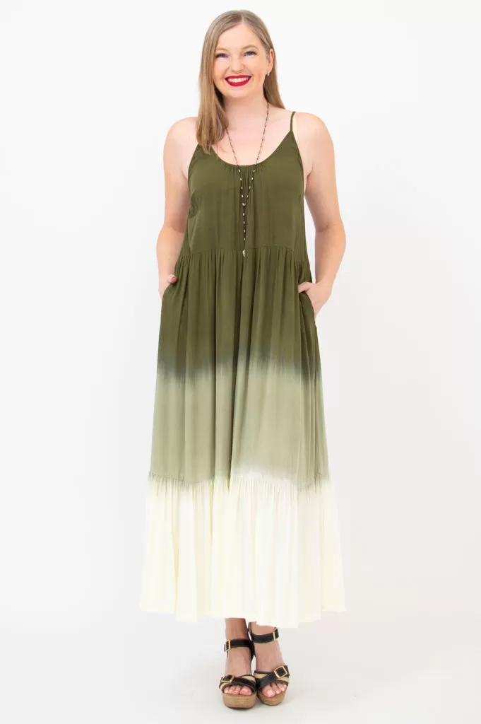 Boha Dress, Green Dip-Dye